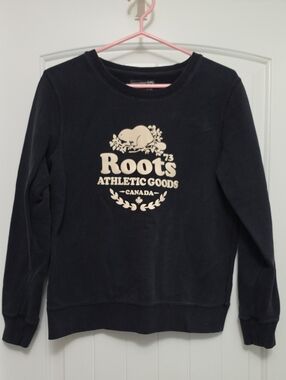 Roots Black Crewneck Sweatshirt with Cream Logo - Medium